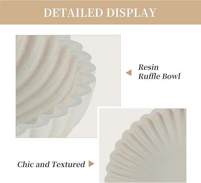 Hanobe Decorative Bowl Home Decor: Large Centerpiece Bowls for Living Room Coffee Table Resin Scalloped Ruffle Key Tray for Entryway Console Accent Display Fruit for Dinning Table Kitchen Counter
