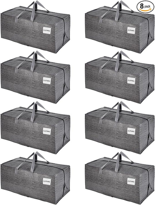 VENO 8 Pack Moving Bags w/Backpack Straps, Heavy Duty, Moving Boxes Alternative, Packing Supplies, Large Storage Totes for Dorm Room Essentials with Zipper for Clothes (Gray, 8 Pack)