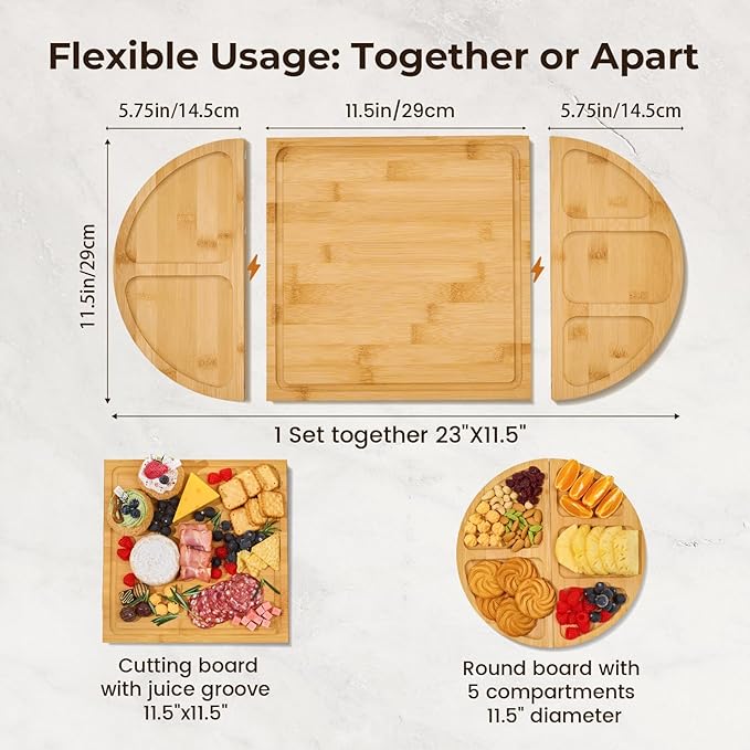 Charcuterie Board and Serving Set -Natural Bamboo Cheese Board Snack Tray Set with Magnetic - House Warming Gifts New Home, Wedding Gift for Couple, Bridal Shower Gift, Perfect for Party