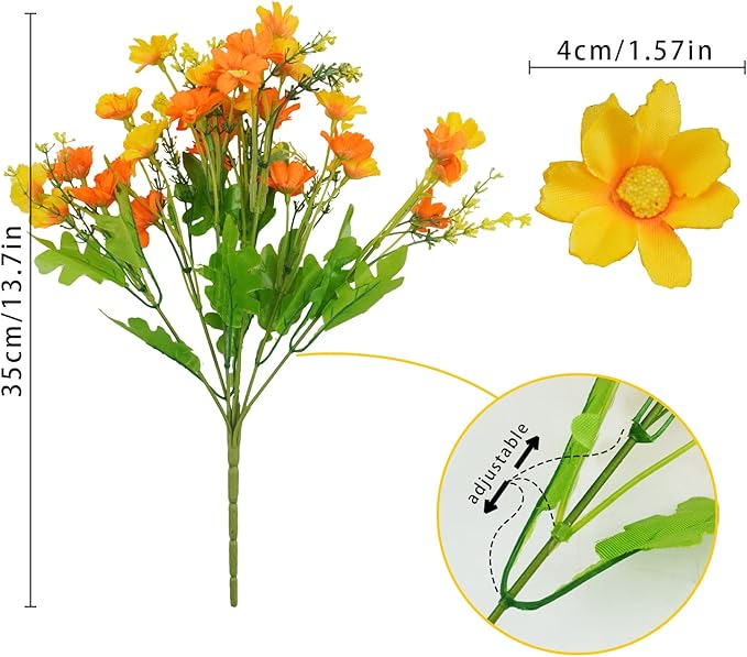 Uieke 6PCS Artificial Daisy Mums Flowers Outdoor UV Resistant Fake Silk Flowers No Fade for Outside Home DIY Garden Porch Window Box Décor (Orange Yellow. White, Purple)