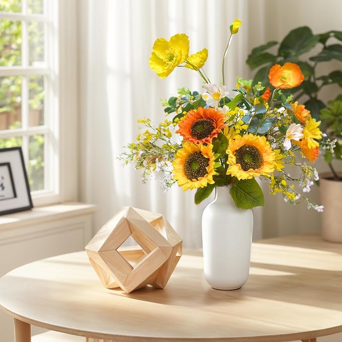 Artificial Sunflowers Bouquet 20" Fake Flower with Faux Silk Sunflower for Spring Summer Wedding Centerpieces Home Decor Party Table Floral Arrangements Cemetery Indoor Outdoor Decorations