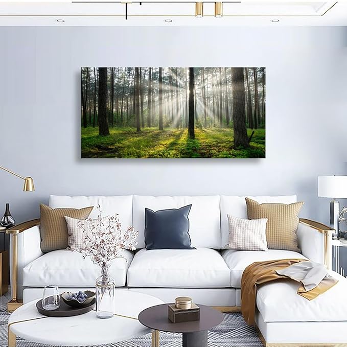 Green Forest Wall Art for Living Room Bedroom Office Large Landscape Sunrise Grass Nature Canvas Wall Art Kitchen Pictures Modern Tree of Life Wall Decor Paintings Artwork 20 * 40inch