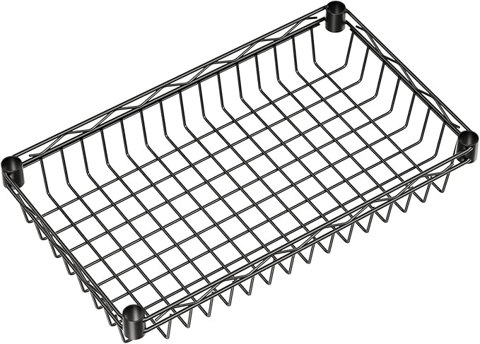 4 Tier Shelf Wire Shelving Unit Adjustable Storage Shelves Big Basket Rack Standing Units for Kitchen Closet Laundry Bathroom Organizers Metal Pantry Mesh 10" D x 16" W x 55" H Black