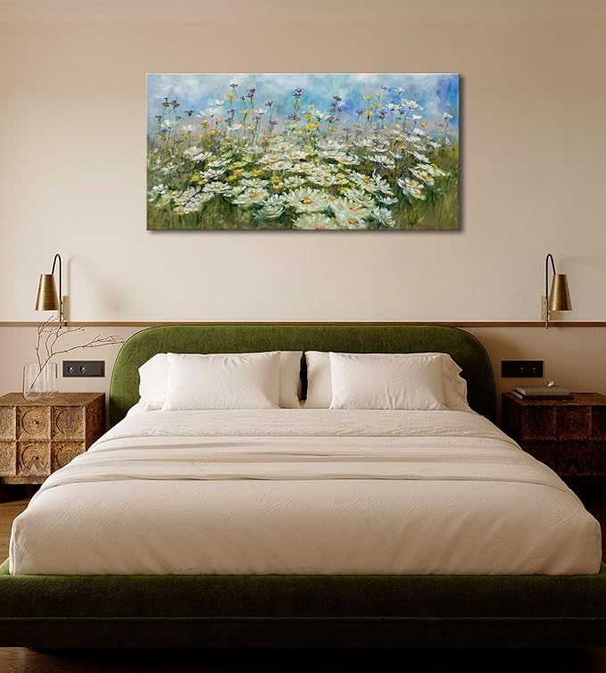 OKEXCKK Vintage Flowers Canvas Wall Art Decor Rustic Landscape Picture Poster Wildflower Large Painting Print for Bedroom Living Room Office 20"x40"