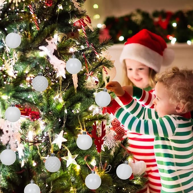 30PCS 2" Christmas Ball Ornaments Shatterproof White Christmas Tree Decorations Xmas Tree Balls Halloween Ornaments Décor