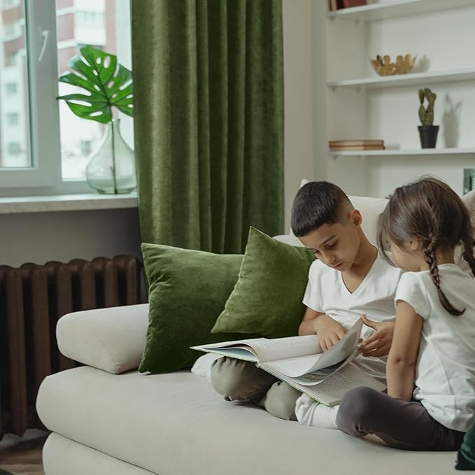 BGment Dark Green Blackout Velvet Curtains 96 Inches, Luxury Thice Thermal Insulated Super Soft Curtains Room Darkening Drapes with Back Tab Rod Pocket for Living Room, Set of 2 Panels, 52 x 96 Inch