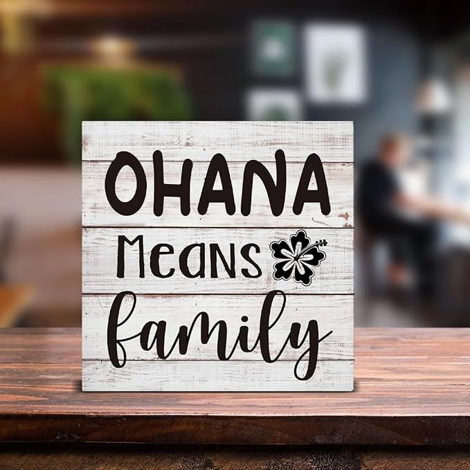 Ohana Means Family Wooden Box Sign Desk Decor, Family Quote Wood Box Sign for Home Office Shelf Table Decoration 5 X 5 Inch