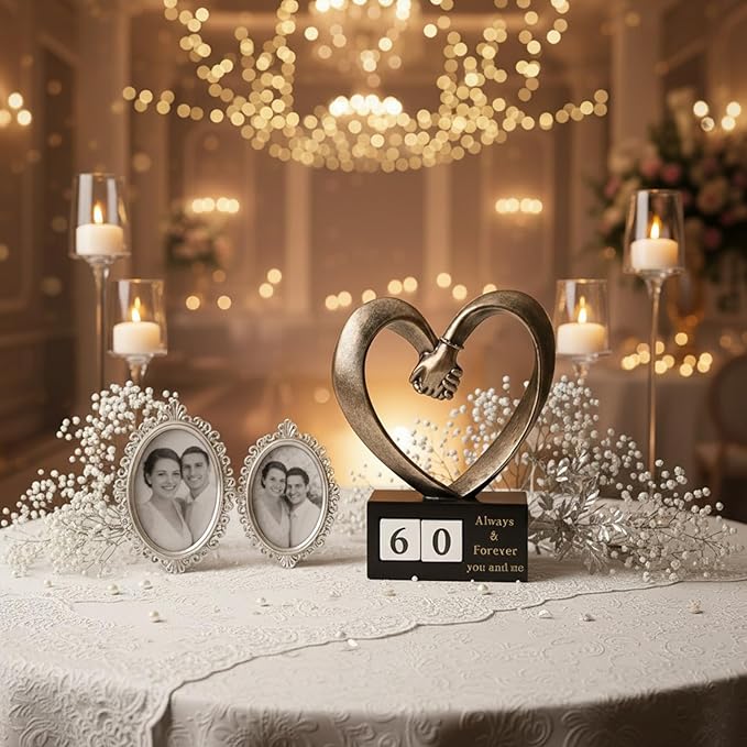 Holding Hands Heart Shaped Statue for His and Her 1 to 50 or 60th Anniversary, Wedding Gift for Newlyweds, for Home Decor, Office Coffee Table Bookshelf TV Cabinet Decor.