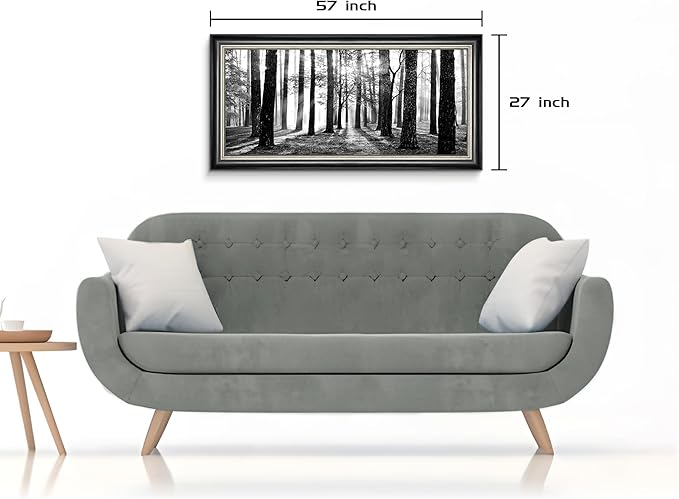 Black and White Forest Canvas Art: Framed Tree Sunshine Wall Painting Nature Foggy Landscape Prints for Living Room