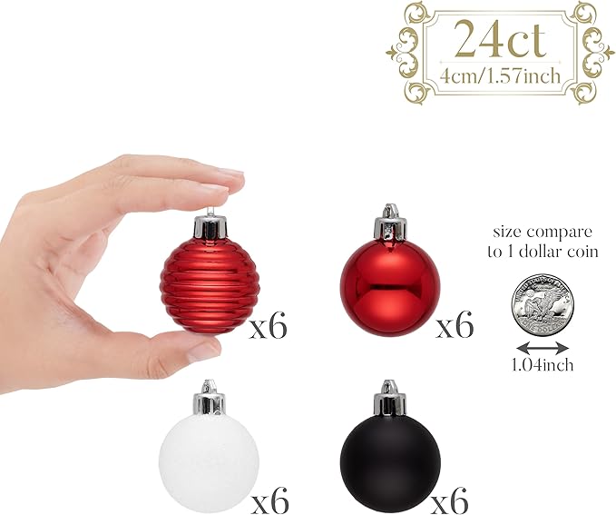 Valery Madelyn 1.57 Inches Small Christmas Tree Decorations Ornament Set for 4th of July Fall Halloween, 24ct Red and Black Shatterproof Hanging Ball Ornaments Holiday Party Decor