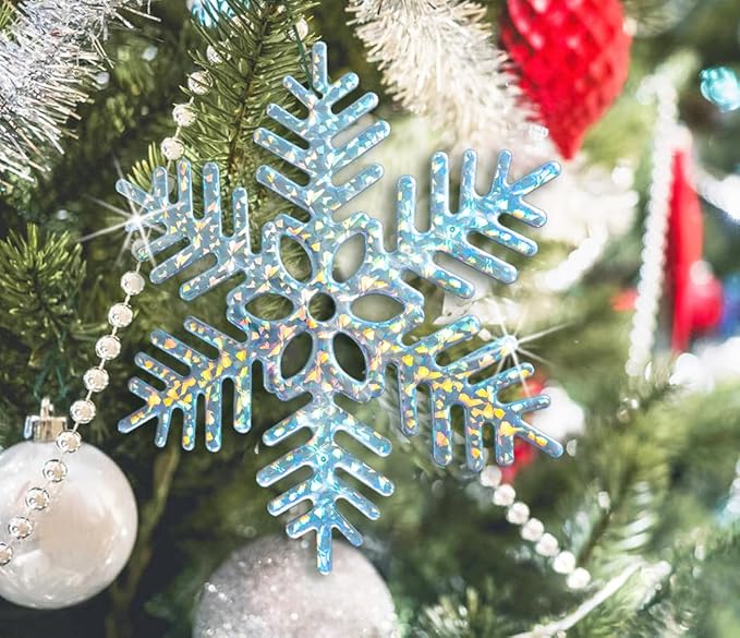 Winter Wonderland Frozen Birthday Party Decoration Large Snowflake Ornament Clearance- 6pcs 11.8”Large Iridescent Hanging Snowflakes Christmas Ornaments for Christmas Tree Outdoor Xmas Decor Supplies