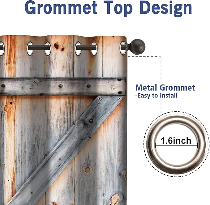 Jekeno Wood Barn Door Blackout Curtains Rustic Farmhouse Wooden Door in Retro Color Oak Board Countryside Village Rural Decor for Bedroom Living Room Grommet Window Drapes 2 Panel Set, 52"x84"