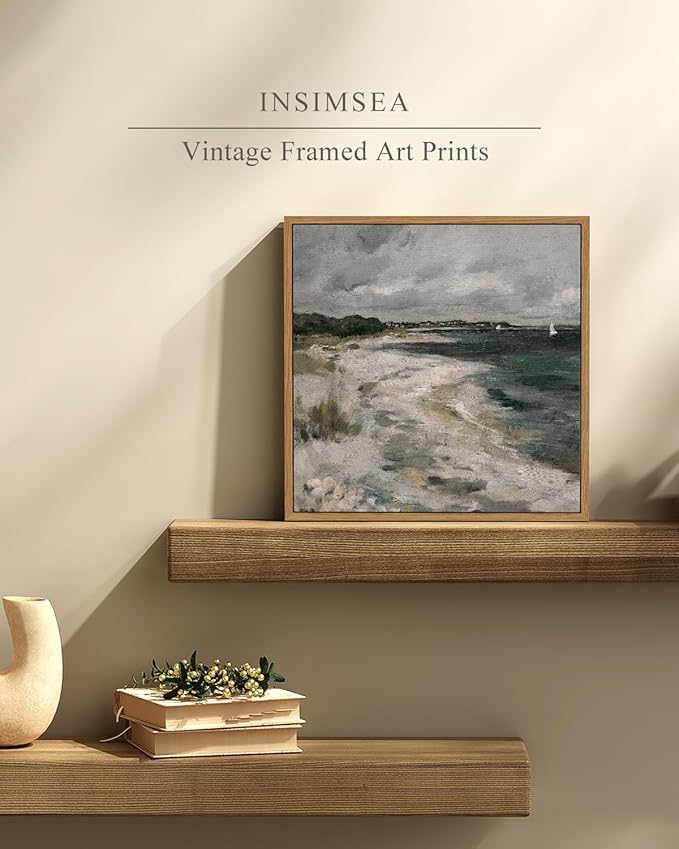 InSimSea Square Framed Canvas Wall Art, Room Decor Scenery Clouds Coastal Seaside Canvas Oil Painting Home Wall Decor Artwork, Classical Art Prints Decor for Living Room, Bedroom, Office 12"x12"