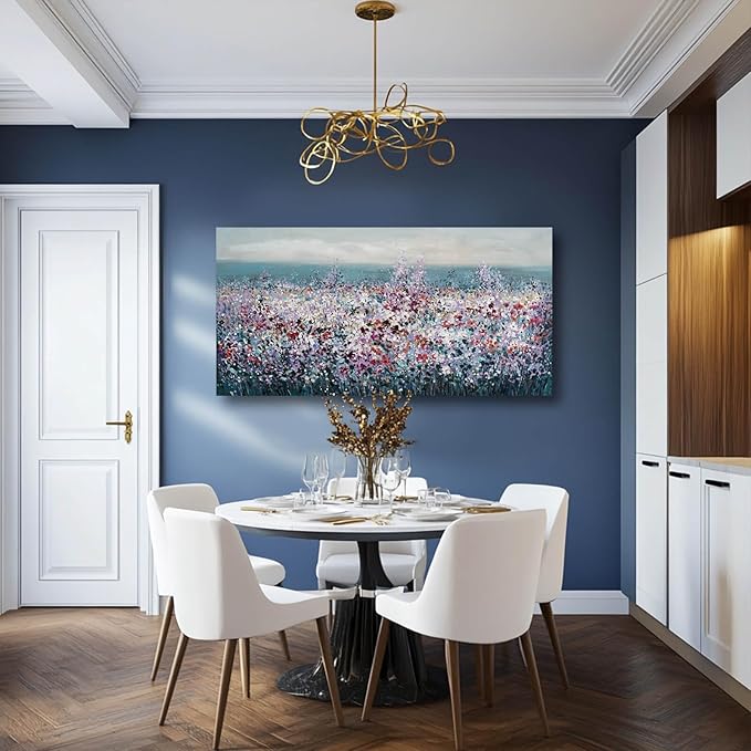 CHUDANHAO Purple and White Wildflowers Wall Paintings Ocean Wall Decor for Bedroom Seascape Painting Art Dining Room Hotel Decorations 24"x48"