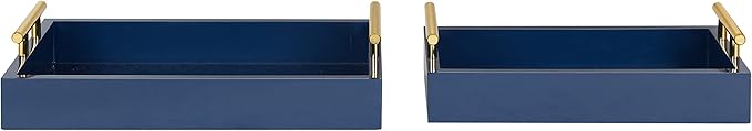 Kate and Laurel Lipton Modern Tray Set, Set of 2, Navy Blue and Gold, Glam Decorative Trays for Storage and Display