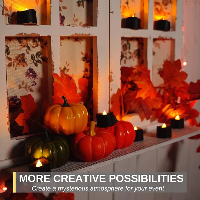 Homemory Black Tea Lights Candles Battery Operated, 200+Hour Flameless Flickering Fake Electric LED Colored Tealights Candles for Halloween, Theme Party, Wedding Table Decor, Holiday Decor, 24-Pack