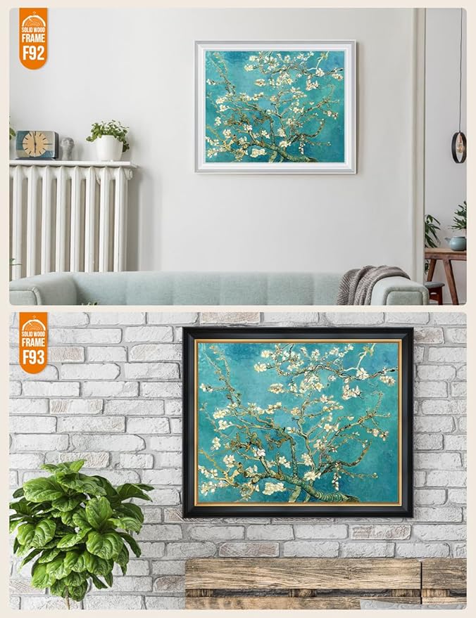 DECORARTS - Almond Blossom Tree by Vincent Van Gogh. Giclee Print w/Antique Brown Frame for Wall Decor. Picture Size: 20x16, Total Size w/Frame: 23x19
