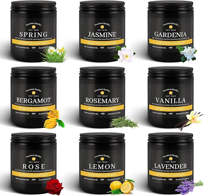9Psc Scented Candles Set | Men Candle Set,7oz Gifts for Men Aromatherapy, Soy Candle(Black)