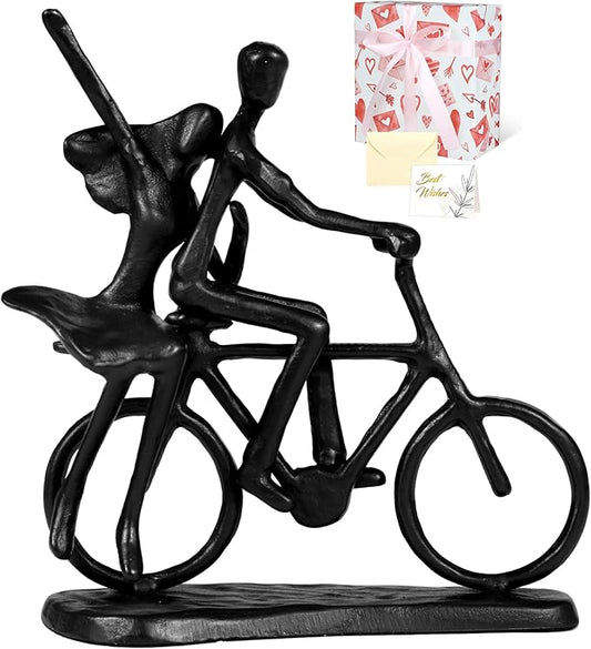 Romantic Couple & Cool Bike Statue Cast Iron Sculpture Decor, Wedding Anniversary Love Gifts for Couple Women Men Wife Husband Girlfriend Boyfriend, Birthday Gifts for Her Him