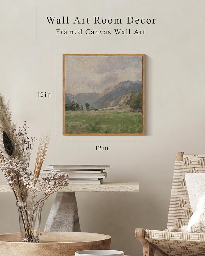 InSimSea Square Framed Canvas Wall Art, Vast Prairie Mountain Wall Decor, Natural Scenery Canvas Paintings, Living Room, Bedroom Office Bathroom Home Decor 12x12