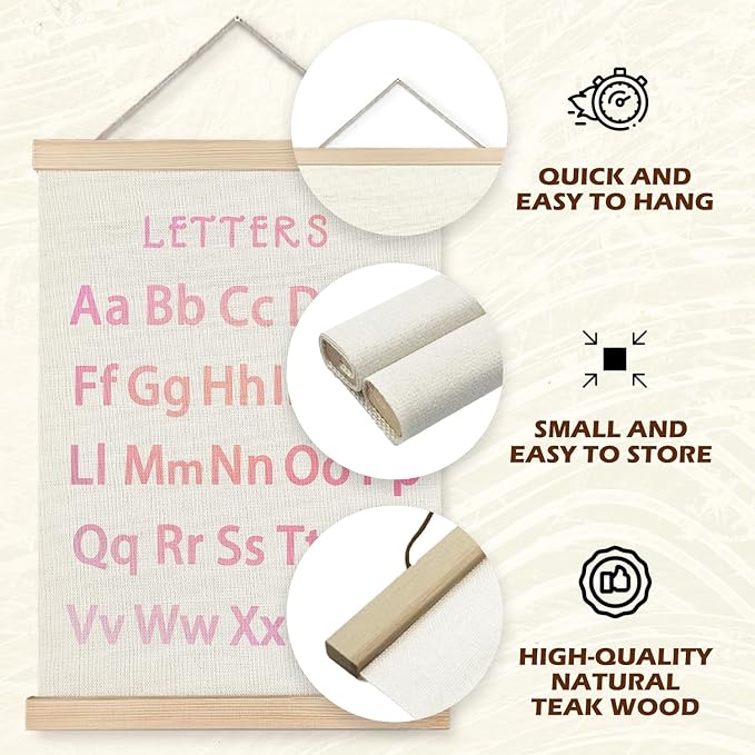 Supwhd Classroom Wall Decor, Numbers and Alphabet Educational Wall Art Poster, Alphabet ABC Numbers from 1 to 20 Poster Wall Decor for Toddler Kids Room Playroom Classroom, 12x16 Set of 2（Pink）