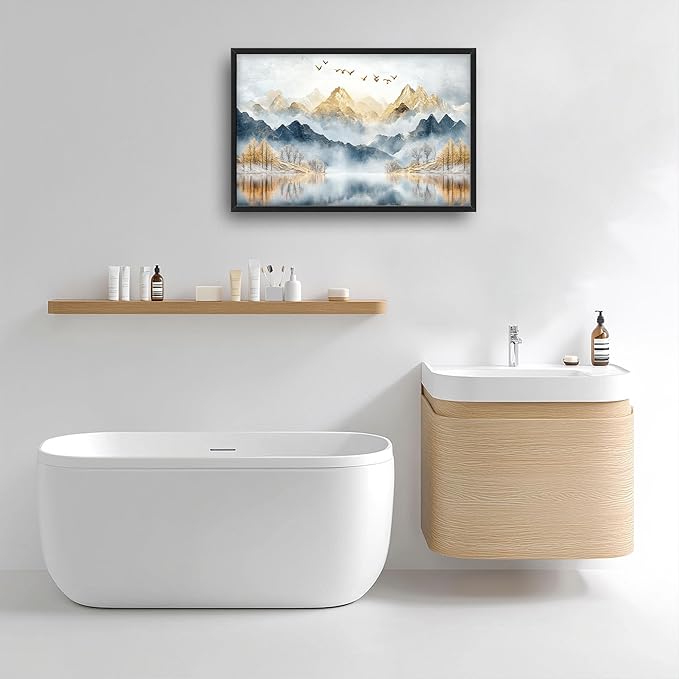 Mountain Large Wall Art for Living Room Framed, Lake Oversized Wall Decor Pictures, Nature Scenery Canvas Print Painting, Aesthetic Artwork Bedroom Office Home Decor 36"x24"