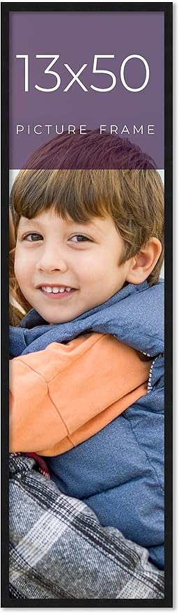 13x50 Frame Black Real Wood Picture Frame Width 0.75 Inches | Interior Frame Depth 0.5 Inches | Noir Classique Mid Century Photo Frame Complete with UV Acrylic, Foam Board Backing & Hanging Hardware