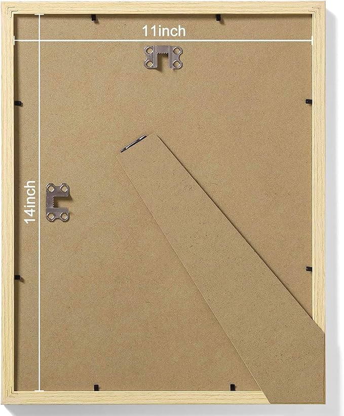 Vittanly 11x14 Picture Frames Set of 9, Shatter Resistant Plexiglass, Display 8x10 Pictures with Mat or 11x14 without Mat, Photo Frames for Wall or Tabletop, Engineered Wood, OAK