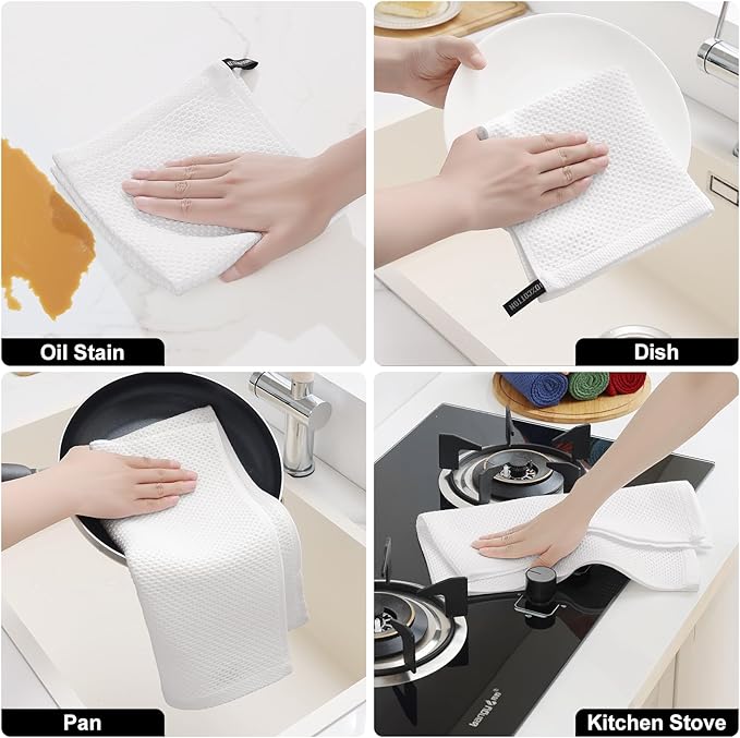 Homaxy 100% Cotton Kitchen Towels and Dishcloths Set, 12 x 12 Inches and 13 x 28 Inches, Set of 8 Bulk Kitchen Towels Set, Ultra Soft Absorbent Dish Cloths for Washing Dishes, White