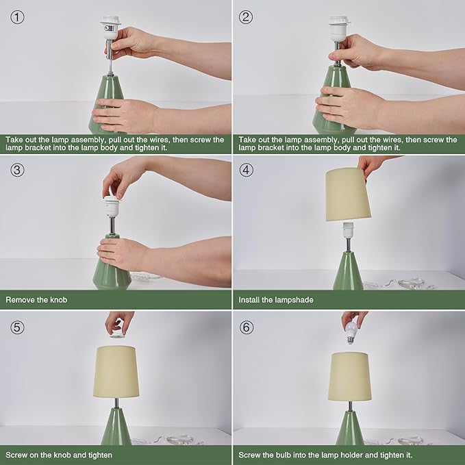 Small Bedside Table Lamp for Bedroom-Reading Desk Lamp Set of 2,with 3 Color Temperatures,15.5" Nightstand Ceramic Lamp with Fabric Shade for Kids Room,Living Room,Dorm,Home Office (Green)