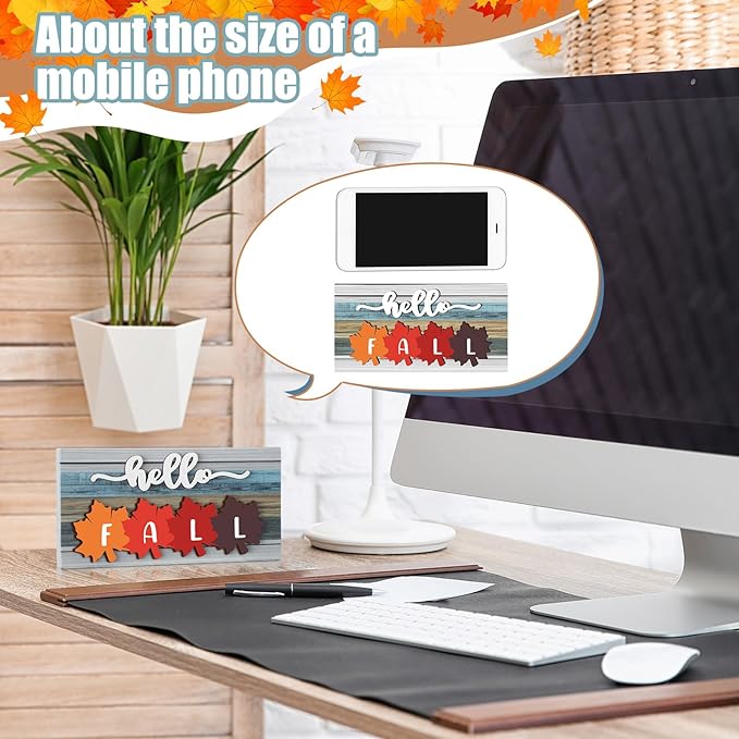 Roowest 5 Pcs Hello Fall Sign Interchangeable Seasonal Sign Spring Summer Winter Tiered Tray Decor 5.9 x 3 Inch Wooden 4 Seasons Farmhouse Table Centerpiece Decoration for Home Shelf Office(Retro)