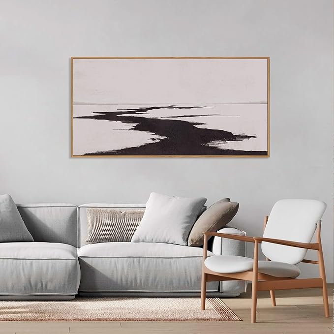 KAIRNE Abstract Neutral lake Framed Wall Art Set, Neutral Shape Wall Painting, Abstract Black and Grey Landscape Wall Decor, Modern Watercolor Art Print for Living Room, Bedroom, Office - 20"x40"