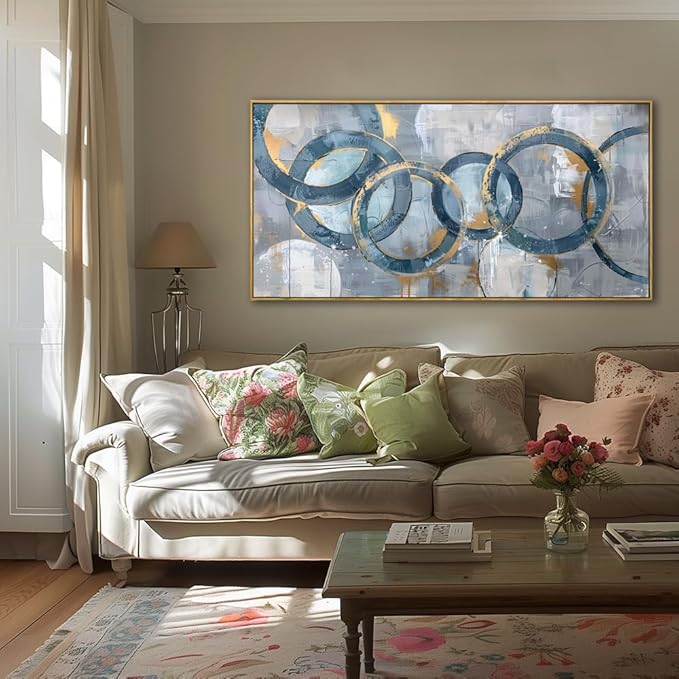 youkuart Wall Art Abstract Fantasy Teal Blue Graffiti Canvas Prints for Living Room Bedroom Dining Room Home Office Decor Large Framed Ready to Hang 30"x60"