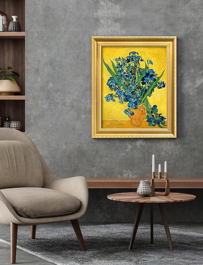 DECORARTS - Irises Vase Flower by Vincent Van Gogh. Giclee Print on Acid-Free Canvas in Gold Solid Wood Frame. Picture Size: 16x20, Total Size: 24.75x20.75, Made in USA