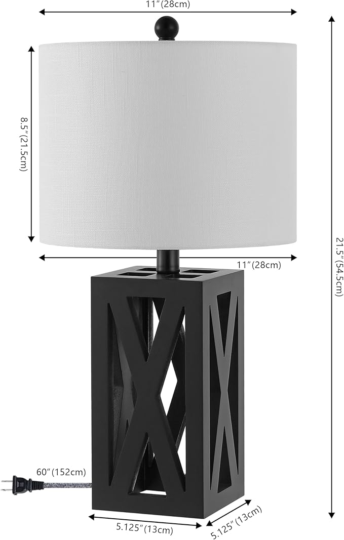 JONATHAN Y JYL1062C-SET2 Stewart 21.5" Wood LED Table Lamp Farmhouse, French Country, Rustic, Bohemian, Bedroom, Living Room, Office, College, Bookcase, Black (Set of 2)