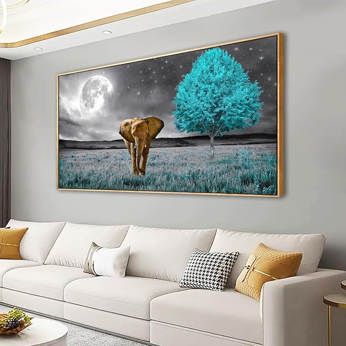 Canvas Wall Art Moon and Tree Picture Prints Paintings for Living Room Home Decor Animal Elephant Landscape Framed Wall Art,20 * 40inch