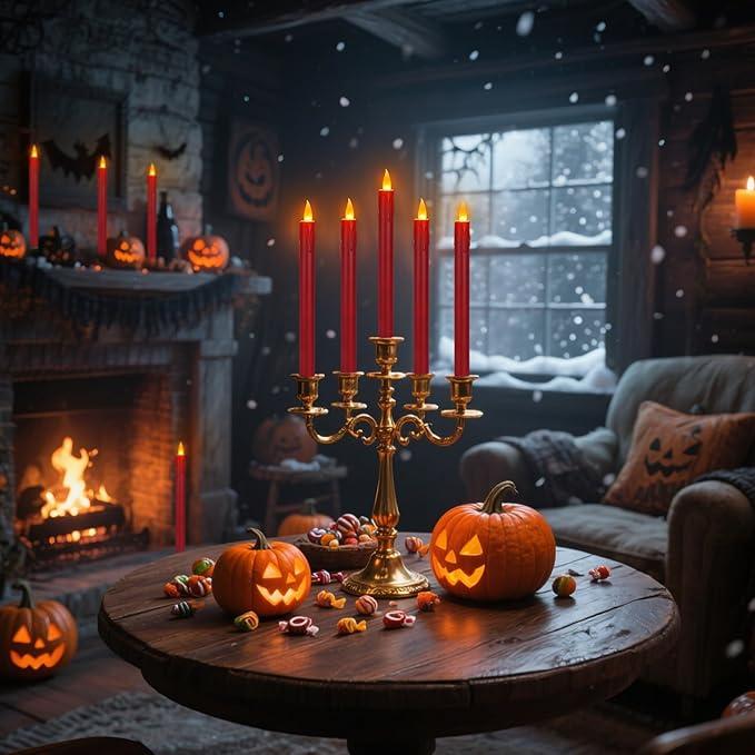 24 Pcs Flameless Taper Candles with Remote, 10" Burgundy Battery Operated Led Candlesticks with Flickering 3D Flame, Fake Taper Candles for Christmas Thanksgiving Wedding Home Décor