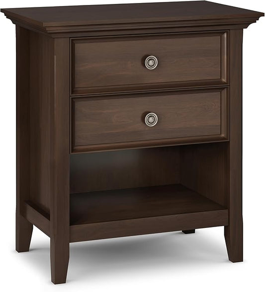 SIMPLIHOME Amherst Solid Wood 24 Inch Wide Traditional Bedside Nightstand Table in Natural Aged Brown, for The Living Room and Bedroom