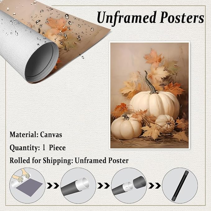 Fall Wall Decor Pumpkin Still Life Canvas Print Poster Rustic Fall Art Vintage Autumn Wall Art Halloween Autumn Decor Thanksgiving 11x14 Unframed