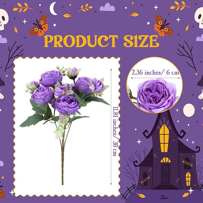 Geosar 8 Bundles Artificial Peonies Flowers Fake Silk Peony Bouquet Faux Peonies Flowers Bulk for Decoration Vase Florals Arrangements Wedding Party Table (Black,Purple)