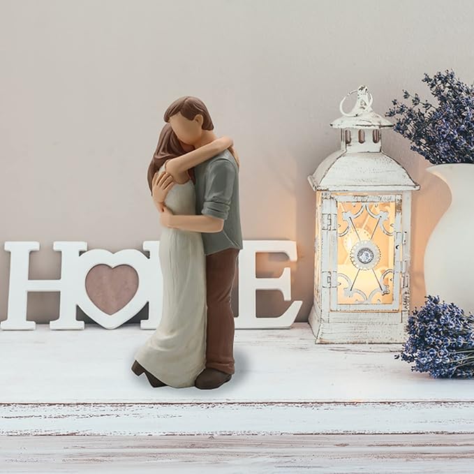 Romantic Hug Couple Happy Wedding Anniversary Sculpted Hand-Painted Figurine Gifts for Her Him, in Loving Moments Statue Gift for Engagement Valentine's Day Birthday