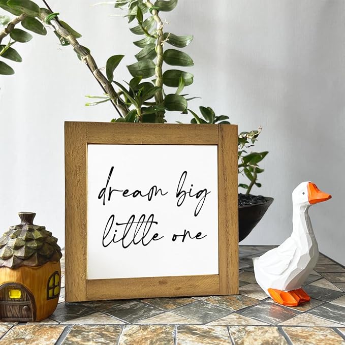 Inspirational Wood Sign, Box Wood Plaques Desk Décor, Girls or Boys Room Decor, Nursery Wood Decorations, Farmhouse Style Home Decor, Wooden Plaque Gift Tabletop, Dream Big Little One Sign A1