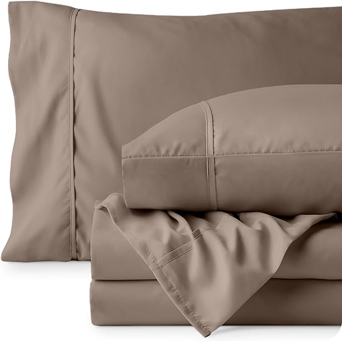 Bare Home California King Sheet Set - 1800 Ultra-Soft Microfiber Cal King Bed Sheets - Double Brushed - Deep Pockets - Easy Fit - 4 Piece Set - Bed Sheets (California King, Taupe)
