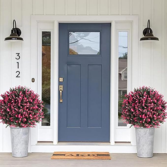 Artificial Rose Boxwood Topiary Ball Bush for Outdoor with Spike, Set of 2 UV Resistant Faux Boxwood Ball Tree with Stake Weatherproof Fake Round Topiary Shrub Plant for Front Porch