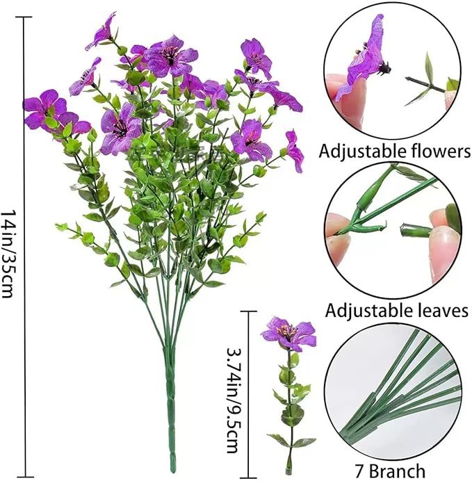 LADADA 12 Bundles Fake Plants Flowers Outdoor Spring Summer Decor,Faux Silk Colorful Daisy Realistic UV Resistant for Outside Home,Used for Courtyard, Yard, Porch Decoration（Purple Yellow Orange Red）