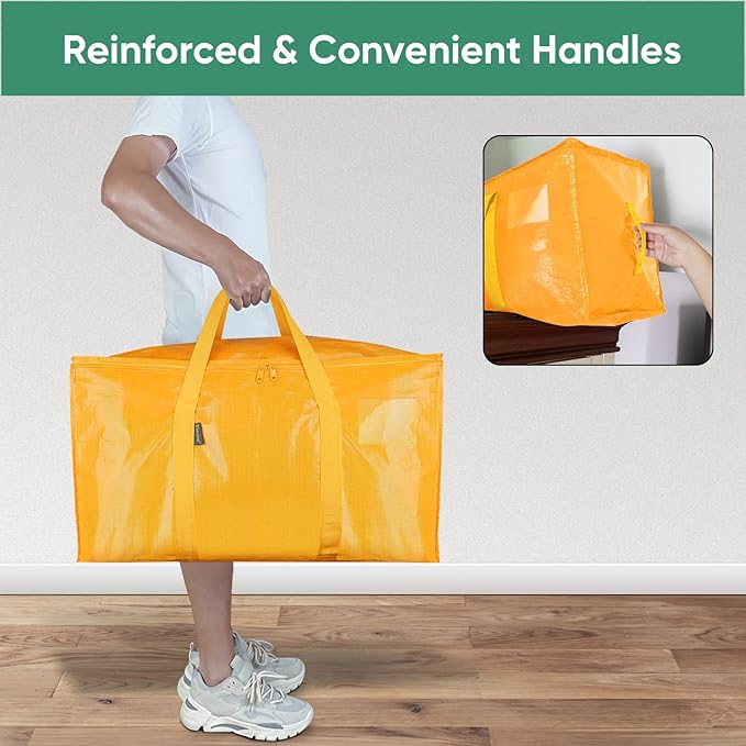 BALEINE 2-Pack Oversized Moving Bags with Reinforced Handles, Heavy-Duty Storage Tote for Clothes, Moving Supplies (Light Yellow, 2-Pack)