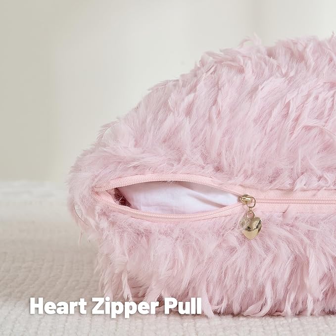 FUTEI Pink Decorative Throw Pillow Covers 20x20 Inch Set of 2,Soft Fluffy Faux Feather Texture Cushion Cases,Modern Home Luxury Decor for Couch Bed Living Room