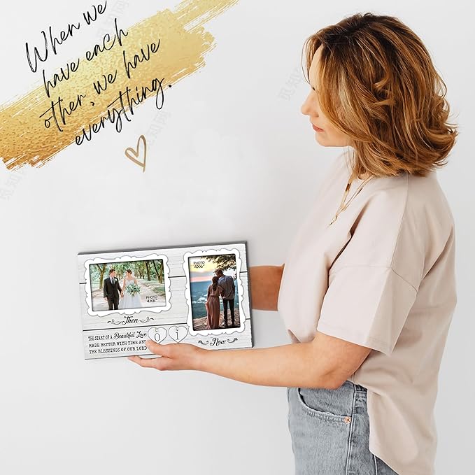 White Farmhouse Wife and Husband 2 Slot Picture Frame Holds 4X6 Inches Photos,1-99 Years of Love Anniversary Wedding Marriage Blessing Gifts for Couples