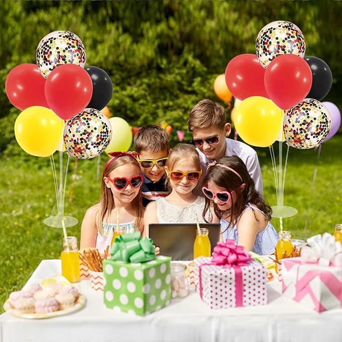 Red Yellow and Black Balloon Stand Centerpiece Table Decorations for Mouse Birthday Mickey Theme Party Decorations(Red yellow black set4)