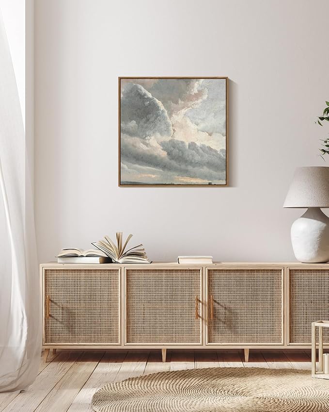 InSimSea Square Framed Canvas Art, Vintage Nature Decor, Sky Clouds Sunset Prints for Living Room, Classical Retro Paintings for Bedroom Office Home Decoration 16x16